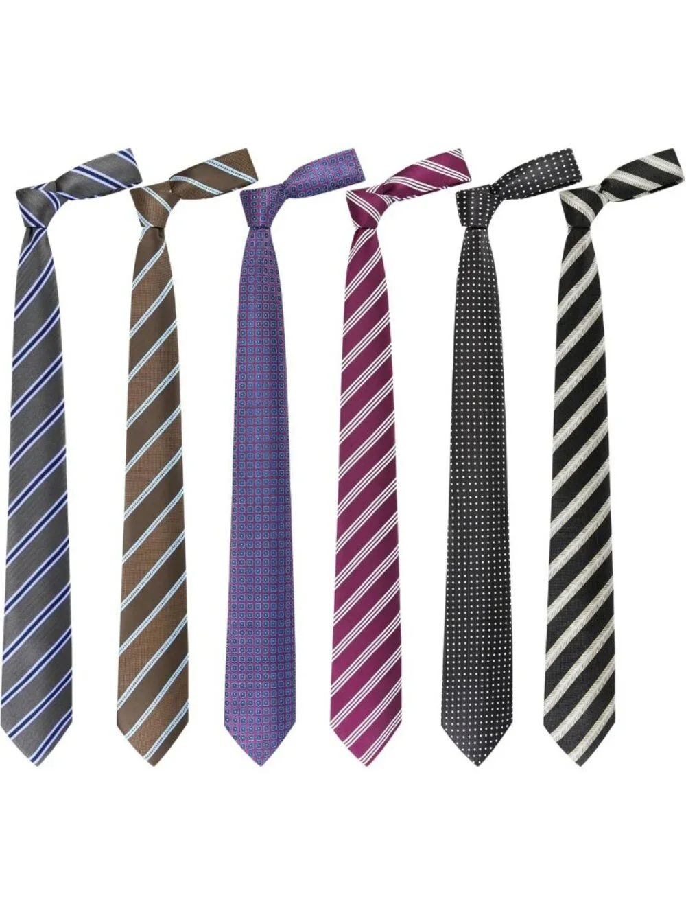 Classic Striped & Solid Neckties 6-Pack for Business, Wedding, Party, Gift